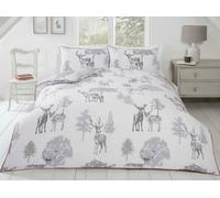Grey Sherwood Forest Animals Stag & Deer Pipe Trim Duvet Quilt Cover Bedding Set