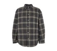 Grey Shirt with Logo Lettering on the Front and All-Over Check Motif in Cotton Man- male- Off White- Casual Shirts- Gray- XL- Shirts XL