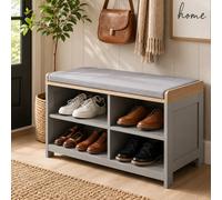 Grey Shoe Storage Bench Cushioned Seat 4 Compartment Hallway Shoe Rack Wooden Organiser 80 X 38 X 45Cm