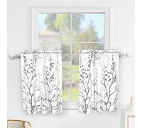 Grey Short Kitchen Curtains 30 Inch Length, Tree Branch Rod Pocket Bathroom Curtain Tiers, 2 Panels Small Window Curtains for Cafe/Basement/RV/Camper/Bay Window, W25 xL30
