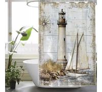 Grey Shower Curtain for Bathroom, Includes 12 Pcs Hooks, Waterproof Polyester Fabric, Rustproof Eyelets, Weighted Hem, Machine Washable, Quick Dry, Bathroom Decor Curtains 100 x 200 Lighthouse, y66l