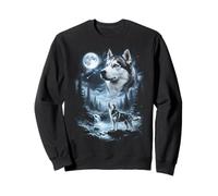 Grey Siberian Husky Howling to the Moon Retro 90's Dog Sweatshirt