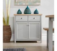 Grey Sideboard 2 Door 2 Drawer 36mm Oak Top Storage Cupboard Shelf Metal Handles