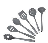 Grey Silicone Cooking Utensils Set - Sturdy Steel Inner Core - Spatula, Mixing & Slotted Spoon, Ladle, Pasta Server, Drainer - Heat Resistant Kitchen Tools - Bonus Recipe Ebook