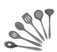 Grey Silicone Cooking Utensils Set - Sturdy Steel Inner Core - Spatula, Mixing & Slotted Spoon, Ladle, Pasta Server, Drainer - Heat Resistant Kitchen Tools - Bonus Recipe Ebook