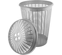 GREY/SILVER COLOUR PLASTIC LARGE LAUNDRY WASHING CLOTHES LINEN STORAGE BIN BASKET 58 LITRE WITH LID CIRCULAR ROUND