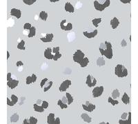 Grey Silver Leopard Print Wallpaper Animal Spots Dots Metallic Brush Stroke Black