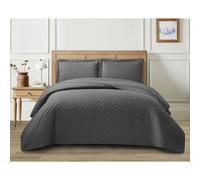 (Grey, Single) 3 Piece Emboss Bedspread Check Quilted Bedding Set