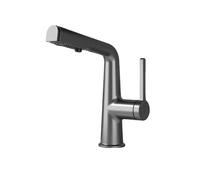 Grey Single Handle Bathroom Sink Tap with Pull Out Hose 2 Mode Hot & Cold Water Faucet Modern Basin Mixer for Easy Use