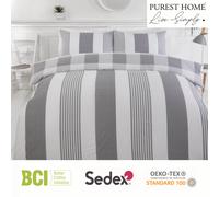 (Grey, Single) Rapport Home Chambray Stripe Grey Single Duvet Cover Set Reversible Bedding Bed Set Bed Linen