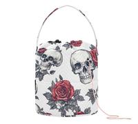 Grey Skulls Red Roses Yarn Bag Crochet Organizer Bag Yarn Storage Organizer Portable Knitting Bag for Crocheting Project, Store Skein Ball, Needles Accessories
