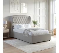 Grey Small Double Ottoman Bed with Winged Chesterfield Headboard - Safina