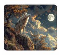 Grey Small Mouse Mat 250x200mm Gaming Mouse Pad Wolf, Non-Slip Rubber Base, Waterproof Surface, Stitched Edges Mousemat, Compatible with Laser and Optical Mice Wear-Resistant, Gifts for Men U-5809