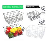 (GREY, SMALL) Storage Basket Metal Wire Organizer Pantry Cabinet Freezer Rack Bathroom Kitchen