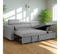 (Grey) SNOOZE Corner Chaise L Shape Sofa Bed 4 Seater Reversible Chaise in Linen with Hidden Storage Convertible Sleeper Couch with Fold-Out Bed