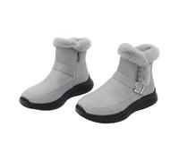 Grey Snow Boots for Women Flat Heel Side Zipper Bootie Faux Leather Winter Boots Fur Lined Warm Outdoor Short Ankle Booties Walking Bootie Waterproof Sherpa Fleece Shoes Footwear UK 7.5 Clearance