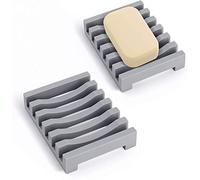 Grey Soap Dish, 2 PCS Silicone Self Draining Soap Holder, Anti-Slip & Anti-Drop, Reusable for Bathroom, Kitchen, Sink - AstraLoom