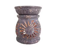 Grey Soapstone Oil burner with Sun Carving, tea light Wax warmer, Perfect for Aromatherapy Essential oils and wax melts