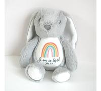 Grey Soft Plushie Rabbit with Christian Bible Verse Scripture