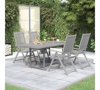 Grey Solid Acacia 5pc Garden Dining Set, Extendable Table 150-200x100x75 cm Wood