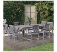 Grey Solid Acacia Wood 9-Piece Garden Dining Set 200x100x75cm Outdoor Furniture