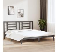 Grey Solid Pine Bed Frame 200x200 cm with Headboard, Sturdy Wooden Base Slatted [EEK: D]