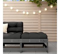 Grey Solid Pine Outdoor-Garden Corner Sofa Seat + Beige Cushions 62x62x70.5 cm