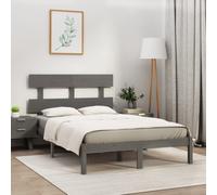 Grey Solid Pine Wood Bed Frame 200x200 cm Sturdy Wooden Base w/ Headboard Modern [EEK: A]