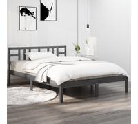 Grey Solid Pine Wood Bed Frame 200x200 cm, Stylish Design, Durable & Sturdy [EEK: A]