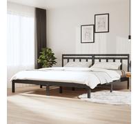 Grey Solid Pine Wood Bed Frame 200x200 cm with Headboard Sturdy Slatted Base UK [EEK: D]