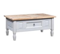 Grey Solid Pinewood Coffee Table 100x60x45 cm Rustic Corona Style Storage Drawer