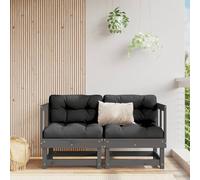 Grey Solid Pinewood Corner Sofas with Cushions 2pcs 61x61x62cm Outdoor Yard Set