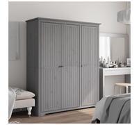 Grey Solid Pinewood Wardrobe 151.5x52x176.5 cm with Metal Handles, 3 Doors
