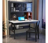 Grey Solid Wood Home Office Desk with Hutch & Storage Shelves 120cm Writing Study Table Workstation with Drawers & Bookshelf Perfect for Small Spaces & Work from Home