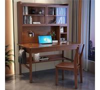 Grey Solid Wood Home Office Desk with Storage Shelf Writing Table Workstation with Hutch & Bookshelf 120cm Computer Desk with Drawers & Chair for Study