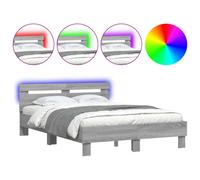 (grey sonoma, 135 x 190 cm) vidaXL Bed Frame with Headboard and LED Bed Base Bedstead Matress Foundation