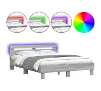 (grey sonoma, 150 x 200 cm) vidaXL Bed Frame with Headboard and LED Bed Base Bedstead Matress Foundation