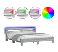 (grey sonoma, 160 x 200 cm) vidaXL Bed Frame with Headboard and LED Bed Base Bedstead Matress Foundation