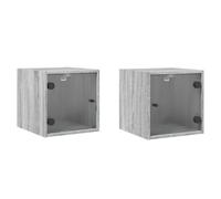 (grey sonoma, 2 pcs) vidaXL Bedside Cabinet with Glass Door Nightstand Bed Table End Table White