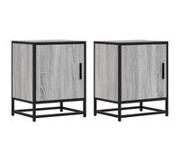 (grey sonoma, 2 pcs) vidaXL Bedside Cabinets 2 pcs Black 40x31x50 cm Engineered Wood and Metal