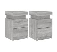Vidaxl Bedside Cabinets With Led Lights 2 Pcs Grey Sonoma 35X39X55 Cm