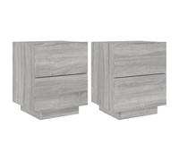 (grey sonoma, 2 pcs) vidaXL Bedside Cabinets with LED Lights Nightstand Bed Table Engineered Wood