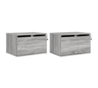 (grey sonoma, 2 pcs) vidaXL Wall-mounted Bedside Cabinets with LED Lights Nightstand Wall Units