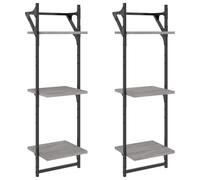 Vidaxl 3-Tier Wall Shelves With Bars 2 Pcs Grey Sonoma 30X25X100 Cm