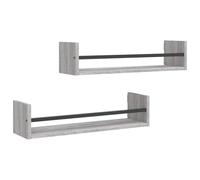 (grey sonoma, 60 x 16 x 14 cm) vidaXL Wall Shelves with Bars Floating Shelf Rack Wall Mounted Shelf 2 pcs