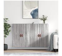 Grey Sonoma Engineered Wood Wall Cabinets 2pc 69.5x34x90cm Mounted Cupboards Set