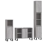 (grey sonoma) vidaXL Bathroom Furniture Set Vanity Unit 3 Piece Smoked Oak Engineered Wood