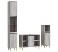 (grey sonoma) vidaXL Bathroom Furniture Set Washroom Vanity Unit 3 Piece Engineered Wood