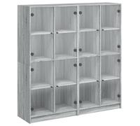 (grey sonoma) vidaXL Bookcase with Doors Bookshelf Rack Cabinet Sonoma Oak Engineered Wood
