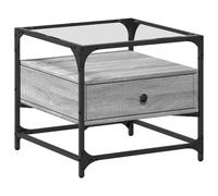 vidaXL Coffee Table with Glass Top Grey Sonoma 50x50x45 cm Steel, Grey